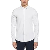 Perry Ellis Mens Solid Long Sleeve Dress Shirt, Slim Fit, Point Collar, Lightweight Stretch Fabric
