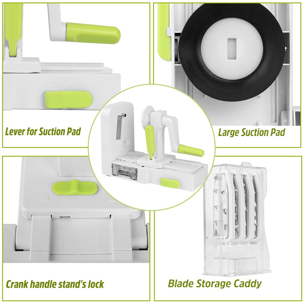 Coupe-Légumes Spirale de légumes avec 5 lames, Trancheuse à Spirale, Découpe-légumes facile à utiliser pour transformer vos fruits et légumes en spirales, juliennes, spaghettis, nouilles, rubans ou vermicelles