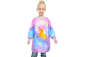 Fiodrimy Kids Art Smock, Painting Smocks with Pocket, Waterproof Artist Apron for Girls Children