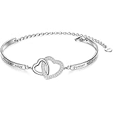 SHAOAN 925 Sterling Silver Heart Inspirational Bangle Bracelet Engraved Always my sister Forever my friend Adjustable Bracelets Sister Friendship Jewelry Gift for Women