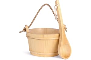 NetLea Sauna Bucket and Ladle Set,1Gallon Sauna(4 liters) Bucket and 14.5″Sauna Ladle,Sauna Accessories Handmade from Premium Pine Wood (Pine Wood 4L)