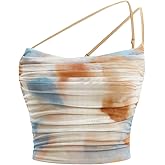 Floerns Women's Tie Dye Spaghetti Strap Cut Out One Shoulder Ruched Crop Cami Top