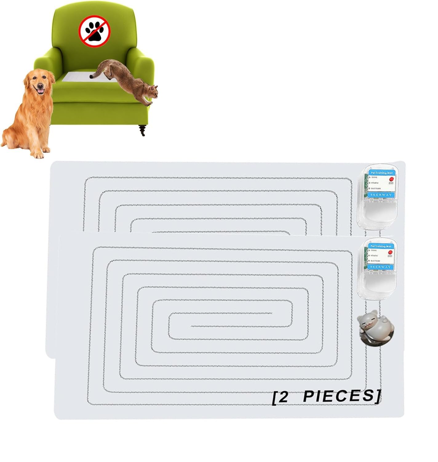 Photo 1 of SEERWAY 2-Pieces Pet Shock Mat with Tester - Electric Training Pads for Dogs/Cats, 3 Modes Repellent Mat to Keep Pets Off Furniture, Couch, Countertop (Battery Operated)