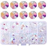 LONGWIN Lot 100pcs 1 Hole Glass Octagon Beads, Crystal Prism Suncatcher Chandelier Replacement Parts DIY Lamp Hanging Pendant AB Color