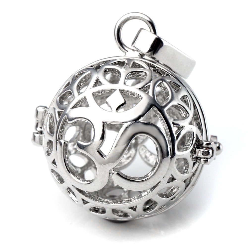 Top Plaza Aromatherapy Essential Oil Diffuser Necklace Silver 7 Chakras Locket Pendant With 5 Dyed Lava Stones(OM Symbol)