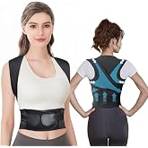 Posture Corrector for Women, Back Brace, Black, Large | Adjustable Upper Posture Support, 3 Thicker Support Ribs, One-Piece Back Design, Spine Alignment &amp; Lower Back Pain Relief