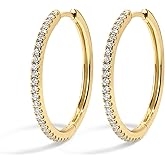 Electric Picks Jewelry Cadillac Hoops - Classic 14kt Gold Plated Crystal Hoop Earrings, Lightweight 1.6mm Thick, 1'', Classic Women's Staple Earrings