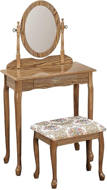 Amazon Com Oak Wood Vanity With Table Bench Set Furniture Decor