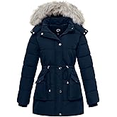 poonyfesh Women's Winter Hooded Coat Waterproof Down Long Jacket Warm Parka Thicken Puffer Coat with Removable Fur Hood