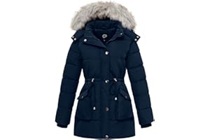 poonyfesh Women's Winter Hooded Coat Waterproof Down Long Jacket Warm Parka Thicken Puffer Coat with Removable Fur Hood