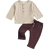 Thorn Tree Toddler Boys Girls Fall Outfits Long Sleeve Button Down Shirt Elastic Waist Pants 2Pcs Little Kids Clothes Set