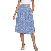 Yincro Women's Flowy Midi Skirt Summer Pleated High Waisted Casual Button Front Skirts with Pockets