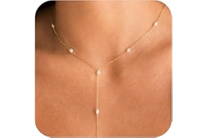 MARYLAX Pearl Necklaces for Women, Dainty 14K Gold/Silver Plated Pearl Necklace, Simple White Pearls Choker Y-shaped Pearl Single Pearl Cute Pearl Thin Chain Necklace, Elegant Women Wedding Jewelry