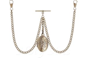 Holy Sins Jewellery Vintage-Inspired 14" Bronze Pocket Watch Chain with Photo Locket Pendant | Elegant Double Albert T-Bar Design | Men's Classic Accessory