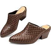 POYOIOR Women’s Pumps Closed Pointed Toe Block Heel Mule Chunky Stacked Heeled Slip On Slippers Casual Comfortable Shoes