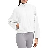 YOQYO Women's Lightweight Zip Up Athletic Workout Cropped Jacket UPF 50+ Sun Protection Shirt