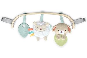 Ingenuity Soothing Essentials Wood Carrier Toy Bar, Montesorri-inspired, 3 Removable Toys, For Ages 0-12 Months