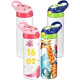 OFFNOVA 16oz Kids Sublimation Tumbler, Kids Sublimation Water Bottle Blank with Handle, Children Sublimation tumblers Cups for Milk, Soda, Juice, Drinks (4 Pack)