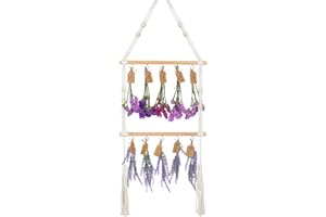 OtGalk 2-Tier Hanging Herb Drying Rack – Includes 30 Brown Gift Tags & 32ft Natural Jute Twine – Handwoven Boho Style Plant Hanger for Drying Herbs, Flowers, Sage – 37" Tall, Home Décor & Gift Idea