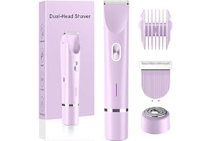 JIANEIL Bikini Trimmer for Women Electric Razors for Women, Double Head Dual Purpose, IPX7 Waterproof Hair Razor, Ceramic Blade Hair Trimmer Wet & Dry Use, Painless Electric Shaver for Facial and Body（Purple）