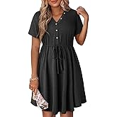 Dokotoo Womens Spring Summer Dresses 2026 Casual Tunic Dress Short Sleeve V Neck Flowy Swing Mini Shift Dress