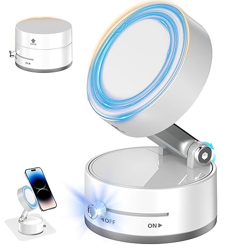 EXGOING Suction Phone Holder – Vacuum Magnetic Suction Cup Phone Mount with Strong N52 Magnet, Foldable & Compact, for Car, Mirror, Desk, Kitchen (White)