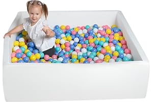 UHAPPYEE Extra Large Square Foam Ball Pit for Toddler, 47"x47"x14" Soft Ball Pit Poool with Removable Cover, Indoor Memory Sponge Ball Playpen Without Balls - White