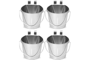 AASPIRE PETS 2 Quart Stainless Steel Flat Sided Bucket with Dual Hooks | 4 Pcs Durable Food & Water Bowl for Dog Cats Bird & Small Animals | Fits kennel Cage Crates Hanging Pet Pail | Multipurpose use