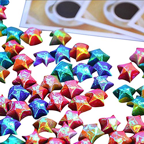 Sun Goodtimes 100pcs Origami Paper Lucky Wish Stars Finished Products for Kids, Friends, Lovers Handmade Gifts (Mixed Aurora Color)