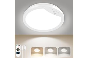 Lakumu 9" Rechargeable Motion Sensor Ceiling Light with Remote, Wireless LED Ceiling Light Battery Operated, No Wiring Battery Powered Ceiling Lights for Closet Shower Stairs Pantry Hallway, 3CCT