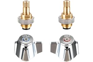 Phivan 4" Brass Faucet Handle Cartridge Replacement Stem Assembly Faucet Valves Hot and Cold Knob Handle Kit with Stem for Kitchen & Bathroom Knob Handles