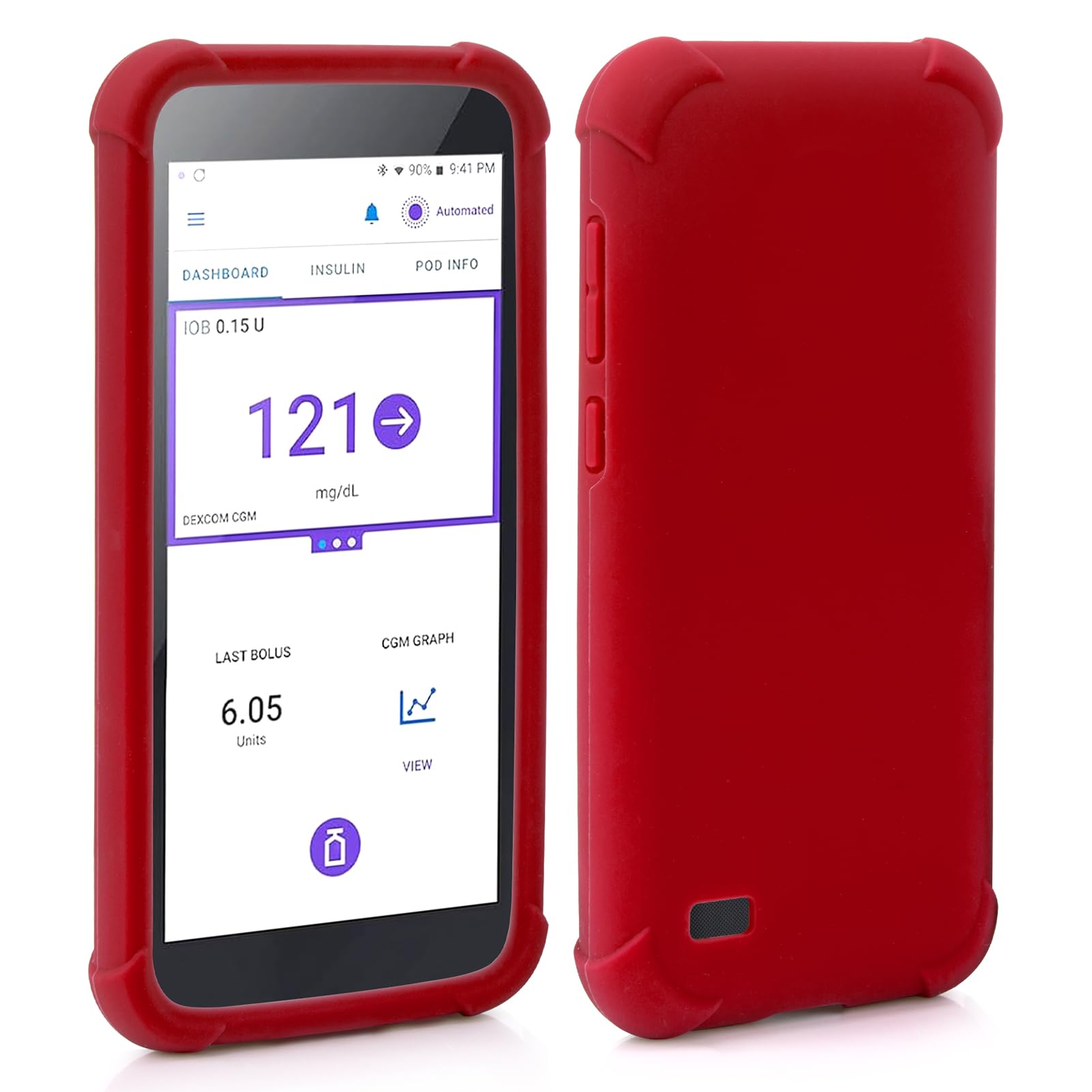 YOUSHARES Silicone Case for Omnipod 5 PDM Case - Anti-drop Omnipod 5 Cover, Shockproof, Anti-slip(Red)