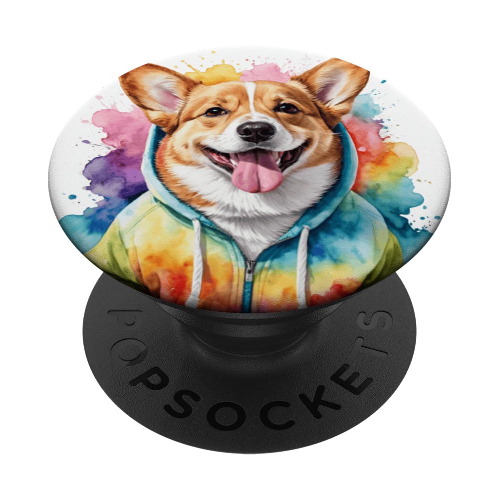 Corgi Hoodie Dog Colorful Funny Animal Art Print Graphic PopSockets Swappable PopGrip
