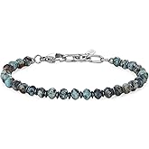 COAI Crystal Beads Bracelet for Men, Faceted Natural Gemstone Bracelet for Men, Hematite African Turquoise/Indian Agate/Ocean Jasper