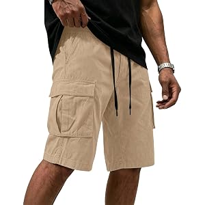 Lazduis Men's Cargo Shorts Cotton Summer Shorts Long Casual Knee Length Multi Pockets Relaxed Fit Bermuda Shorts Work Hiking