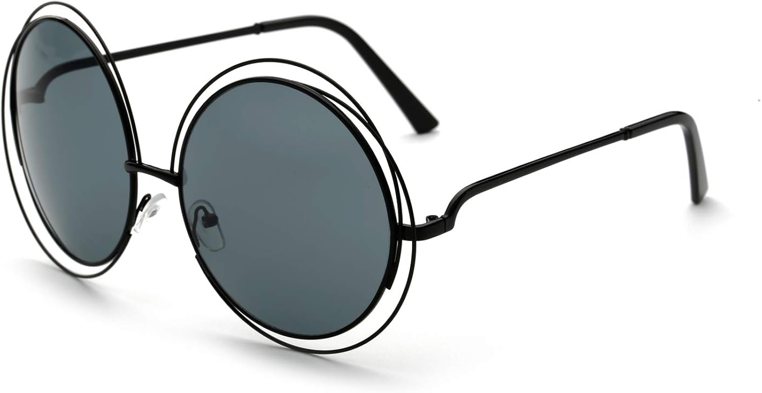 Artistic Round Sunglasses Stylish Metal Frame Black