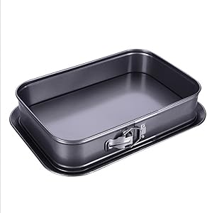 Non-Stick Cheesecake Pan, Springform Pan, Rectangle Cake Pan with Removable Bottom Leakproof and Quick Release Latch Bakeware 14 inches 9.3 inches 3 inches Black by ERYA