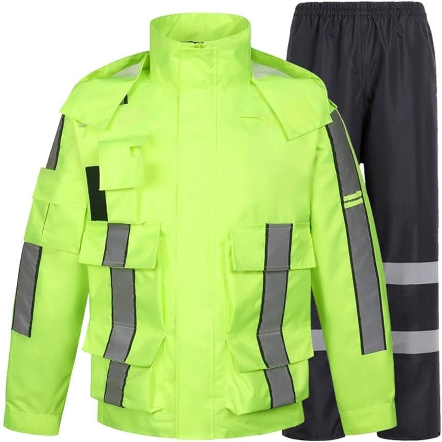 GYMortar Fluorescent Green Safety Warning Reflective Raincoat Rain