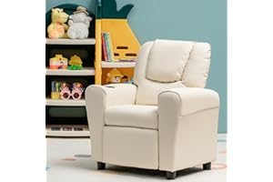 ARLIME Kids Recliner chair, toddler Armchair Upholstered Couch with Cup Holder, Backrest, baby Leather sofa with Headrest and Footrest, Child Furniture for Ages 2-7 (Beige)