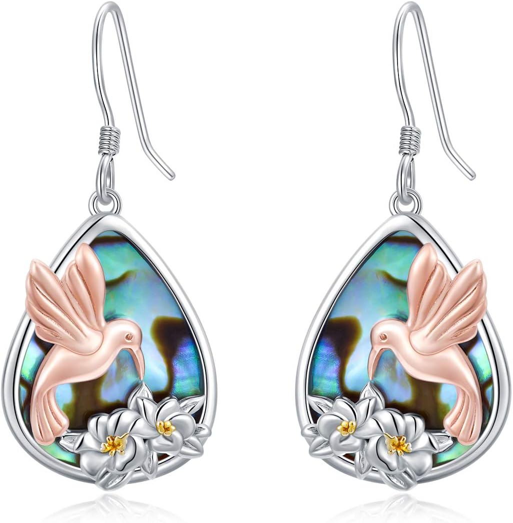 YFN Hummingbird Earrings Sterling Silver Hummingbird Flower Dangle Drop