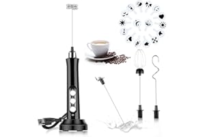 CARPDIM Milk Frother Handheld Rechargeable Electric Drink Foam Mixer with 3 Stainless Whisks 3 Speed Adjustable Mini Coffee Frother Blender Foam Mixer for Coffee Latte, Cappuccino, Hot Chocolate, Egg