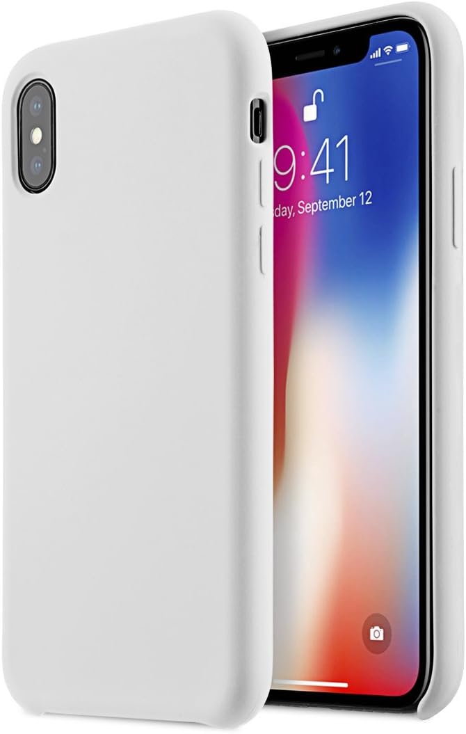 Melkco Aqua Silicone Liquid Rubber with Soft Microfiber Cloth Lining Cushion Case [Lightweight, No-Slip, Shockproof ] Soft-Touch Back Protective Case Cover for Apple iPhone X - (White)