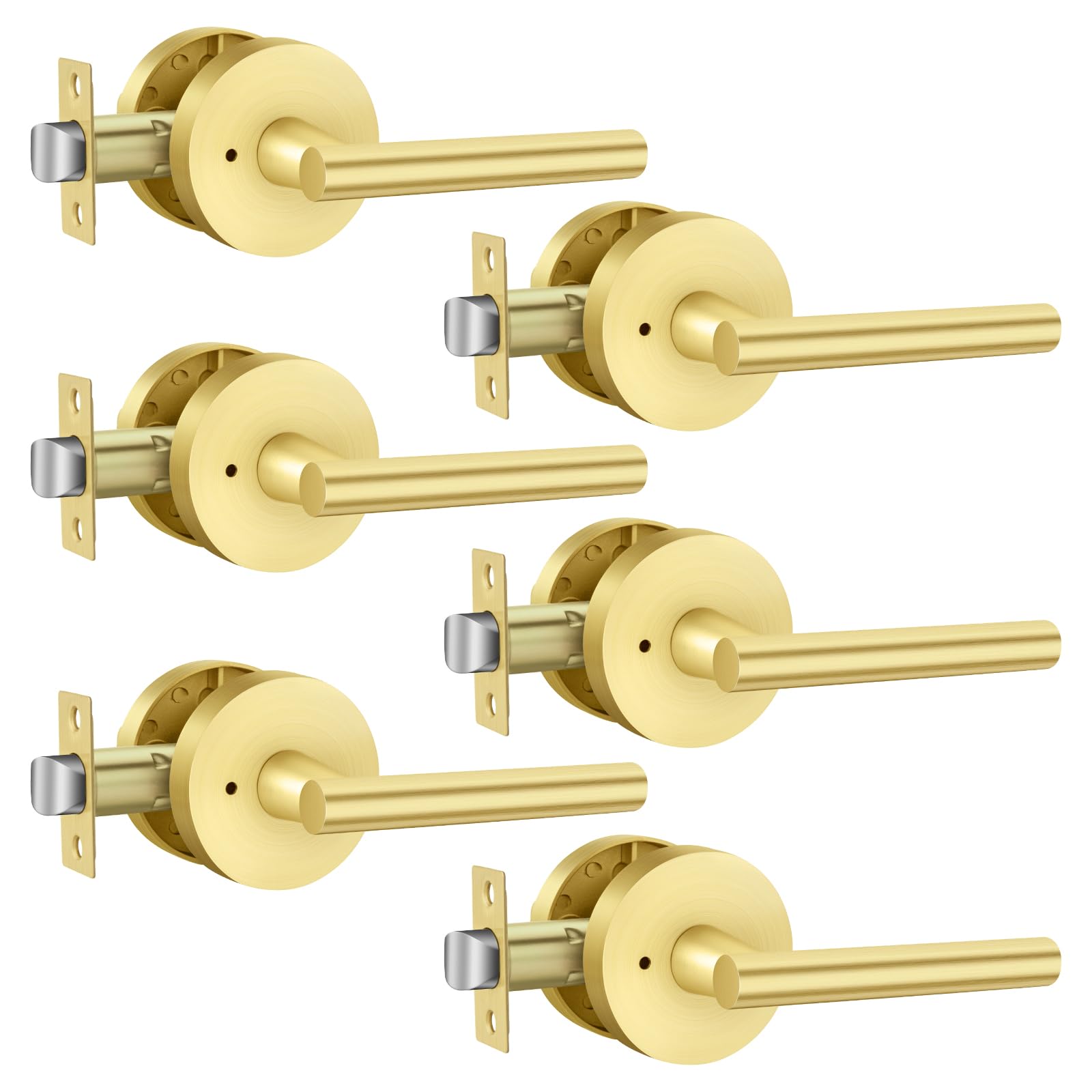 Photo 1 of 3pcs only.   Haidms Gold Door Handles Interior, Heavy Duty Zinc Alloy Interior Door Handle, Privacy Door Lever for Bedroom Bathroom 