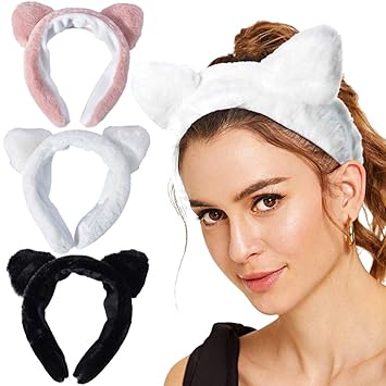 Amazon Com Cat Ear Hairband Spa Headband Terry Cloth Headbands For Women Facial Makeup Hairbands Washing Face Shower Cosmetic Headbands Pack Of 3 Beauty