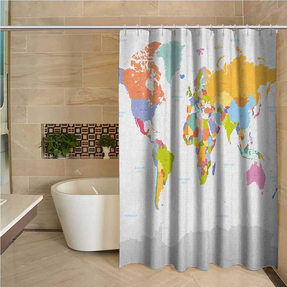 Lohebhuic Map 3D Printed Shower Curtain Highly Detailed Political Map of The World Global Positioning System Graphic Colorful Hotel Quality Machine Washable W48 x L70 Inch Multicolor