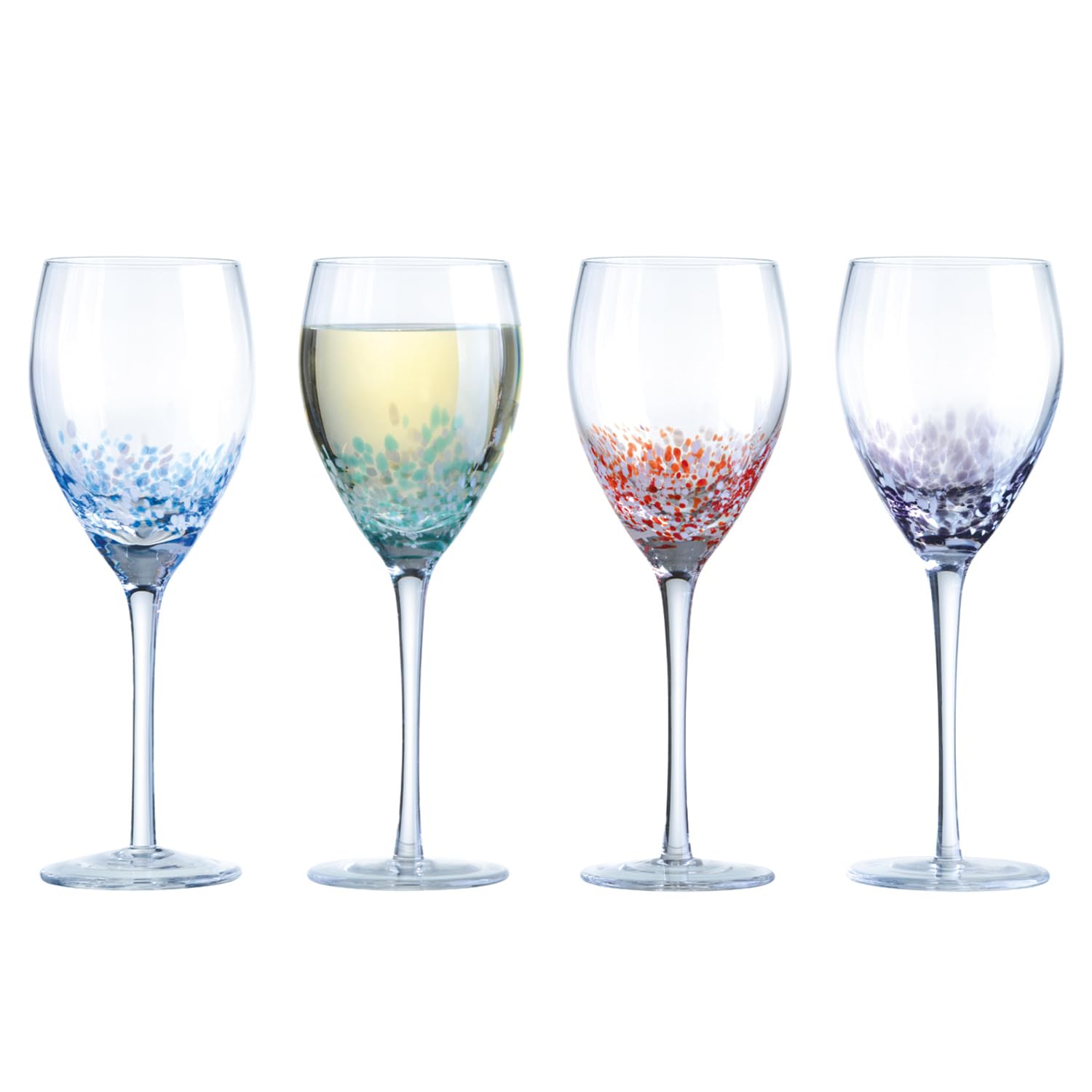Anton Studio Designs Speckle Handmade Wine Glasses Perfect for Red Wine, White Wine, Water, or Beverages - 350 ml - Multi-Coloured - Set of 4 Elegant Wine Glasses
