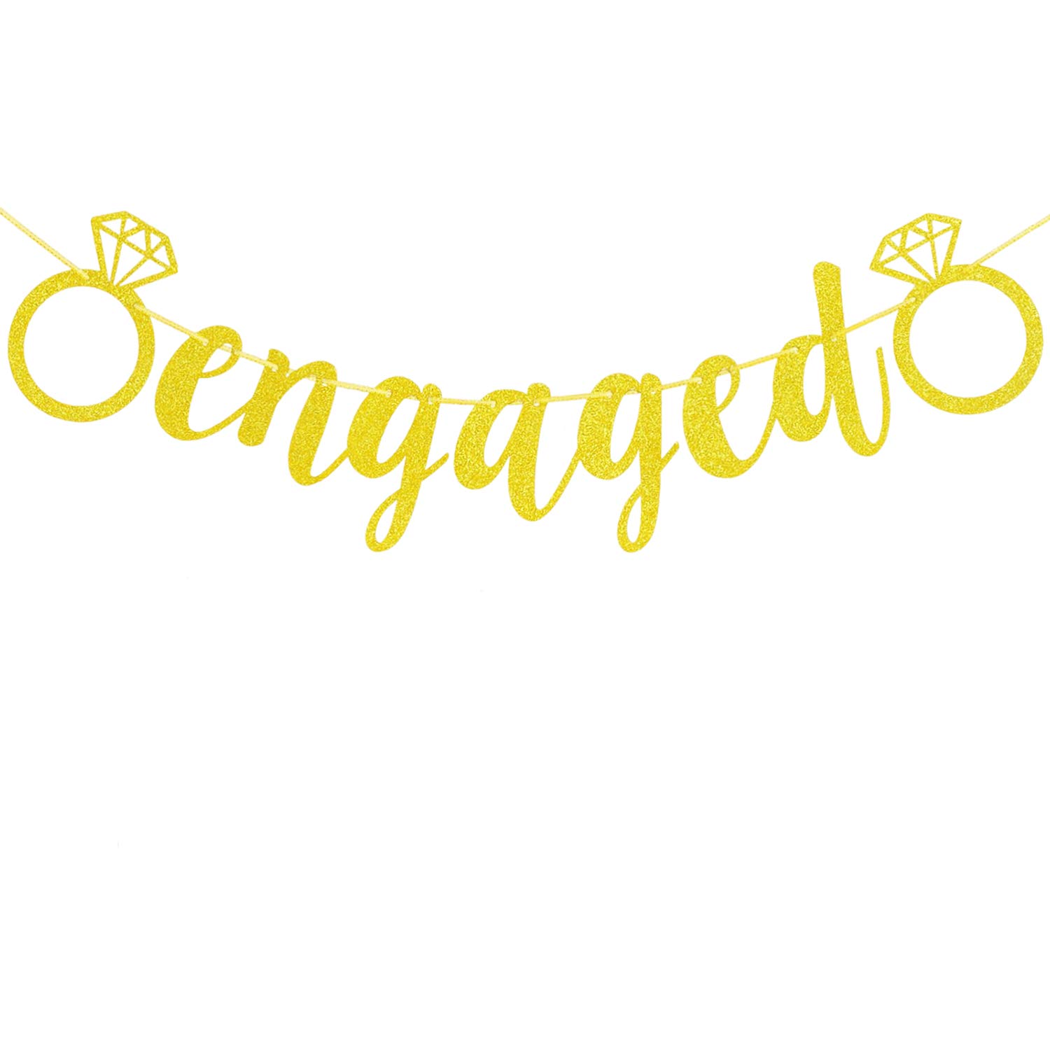 Engagement Party Decorations - Extra-Large Engaged Banner Gold Glittery Letters and Diamond Ring, Engagement, Bridal Shower Party Decorations