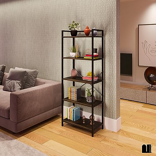 MUBSON Librero con Diseño Industrial con 5 Repisas para Estudio, Sala o Recamara de Madera MDF. Estante Alto de 160 cm para Decoración. Librero para Niños. Bookshelf. Bookshelves Wood (Café)