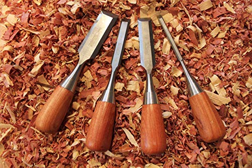 6 Piece Premium Rosewood Woodworking Chisel Set with 4 Chisels, Honing Guide, Sharpening Stone and Wooden Storage Box