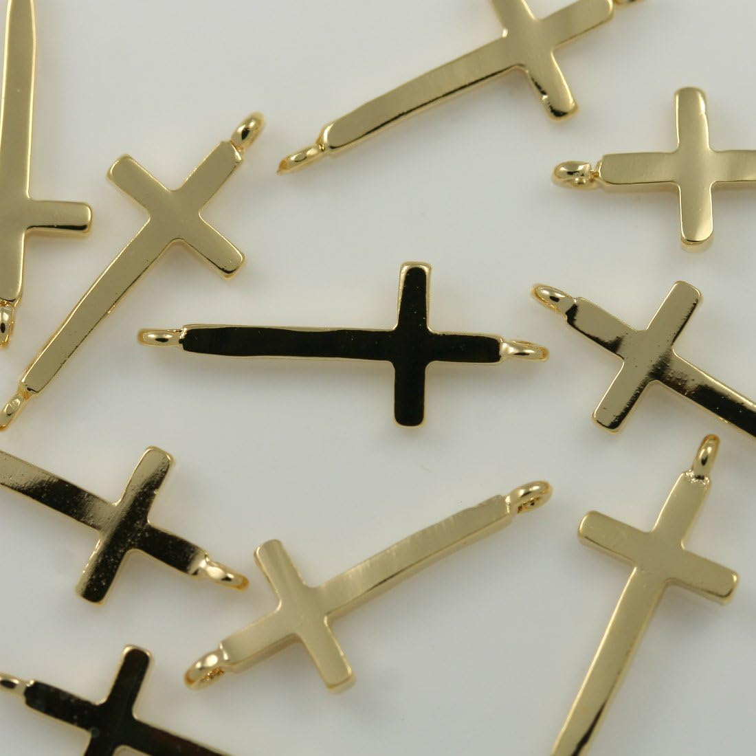 4 pcs of Glossy Cross Pendants Charms Connectors Spacer Links 16K Gold Plated Over Brass for Earrings Necklace Bracelets Choker etc. Jewelry Making Supplies #MB-42-GD